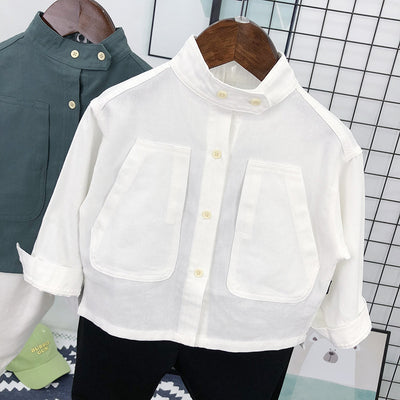 Camisa Infantil de Color Liso Estilo Coreano para Niños - Image 7
