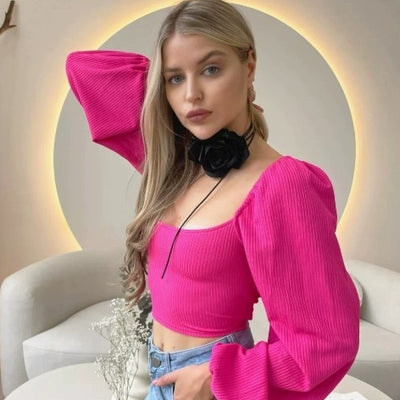 Top Ajustado con Mangas Farol y Espalda Descubierta - Diseño Moderno y Sensual - Image 3
