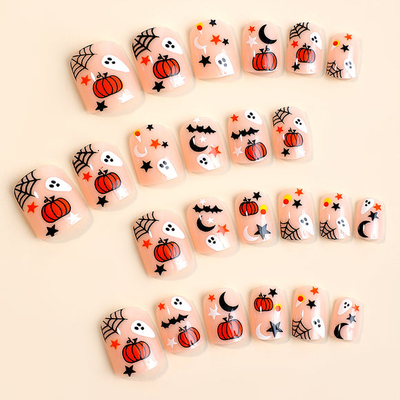 Uñas Postizas Temática Halloween: Calabaza, Araña y Fantasma