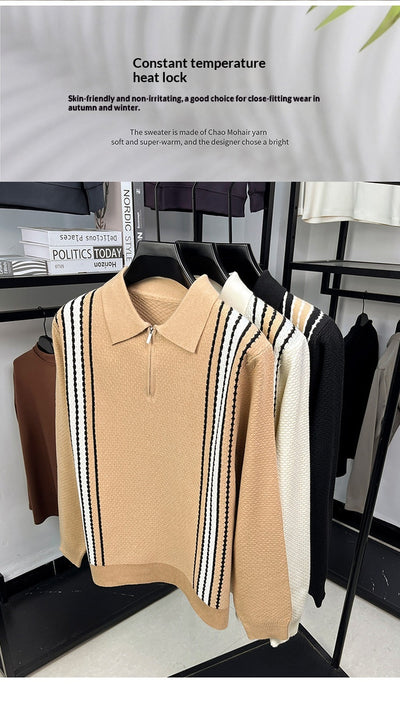 Suéter de Punto Colorblock con Cuello y Cierre Medio Cremallera para Hombre - Image 23
