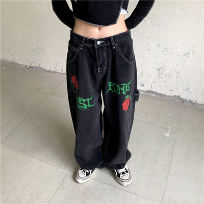 Jeans Rectos Vintage Rose Letters con Lavado Street Wash - Image 13