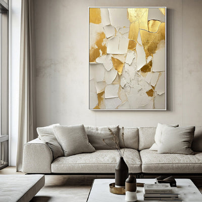 Cuadro Abstracto Minimalista Oro y Blanco - Pintura al Óleo Hecha a Mano sobre Lienzo - Image 12