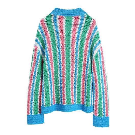 Chaqueta Suéter Tejido a Rayas para Mujer - Image 7