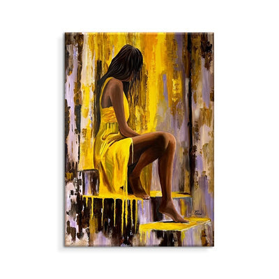 Cuadro Óleo Moderno Pintado a Mano - Chica en Vestido Amarillo para Sala y Dormitorio - Image 6