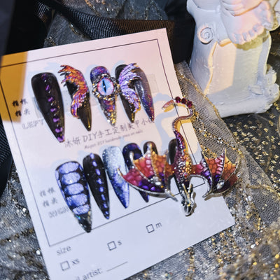 Stickers de Uñas Diseño Dragón Púrpura Artesanal Efecto 3D - Image 2