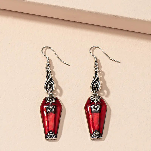 Aretes de Murciélago y Araña Rojo Retro - Estilo Instagram Halloween