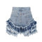 Shorts de Mezclilla Cintura Alta con Flecos y Hebilla - Estilo Sexy y Moderno