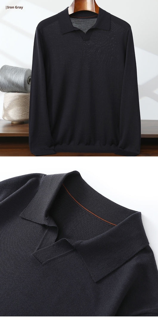 Suéter Polo de Lana Pura Fina Cuello Solapa para Hombre - Image 12