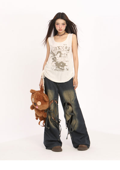 Pantalones Vaqueros Rotos con Cordones Cintura Alta Pierna Recta Mujer - Image 13