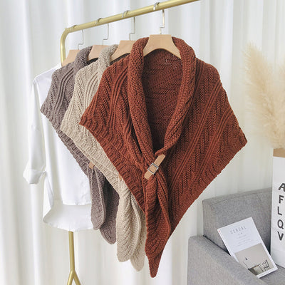 Capa Triangular Gruesa con Bufanda Tejida para Mujer