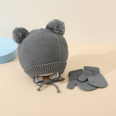 Conjunto de Gorro y Guantes de Lana para Niños y Niñas con Diseño de Doble Bola - Image 7
