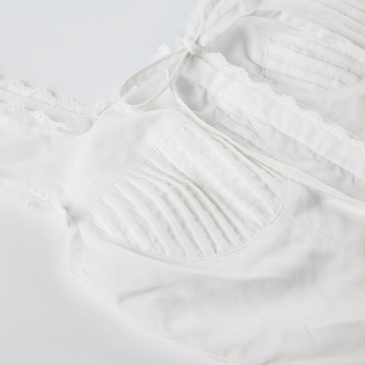 Blusa Encaje Blanca Ajustada Estilo Europeo y Americano para Niñas - Image 10