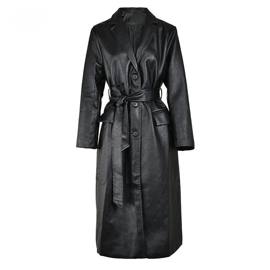 Abrigo de Cuero PU Ajustado Efecto Delgadez Negro - Elegante y Versátil - Image 2
