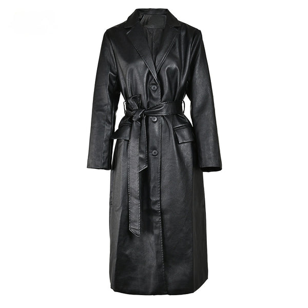 Abrigo de Cuero PU Ajustado Efecto Delgadez Negro - Elegante y Versátil