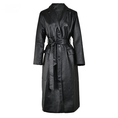Abrigo de Cuero PU Ajustado Efecto Delgadez Negro - Elegante y Versátil - Image 2