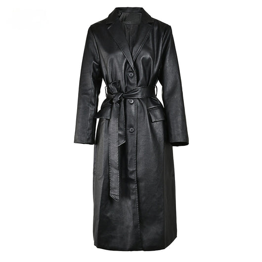 Abrigo de Cuero PU Ajustado Efecto Delgadez Negro - Elegante y Versátil - Image 2