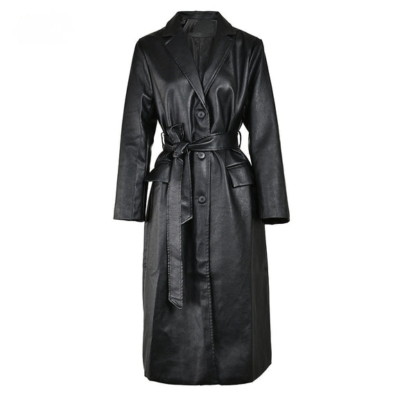 Abrigo de Cuero PU Ajustado Efecto Delgadez Negro - Elegante y Versátil