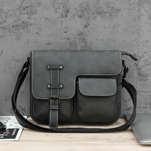 Bolsa Mensajero de Cuero con Múltiples Bolsillos - Estilo Retro Profesional