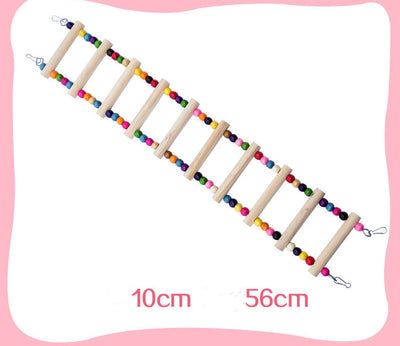 Colorful wooden aerial ladder with five rungs and vibrant beads, featuring metal hooks for birds or hamsters. - Image 23