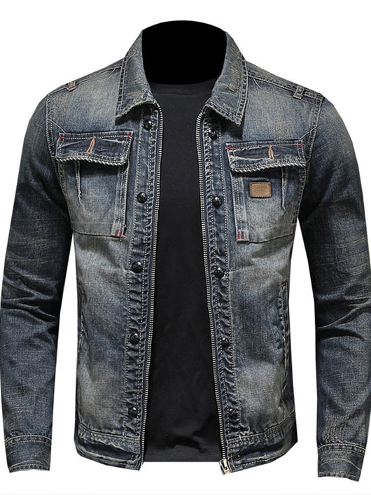 Chaqueta de Mezclilla Vintage Desgastada Estilo Clásico Europeo - Image 9
