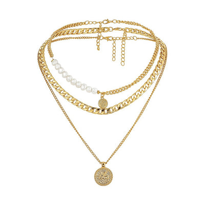 Collar Multicapa con Dije Moneda - Juego Completo de Cadenas Clavícula