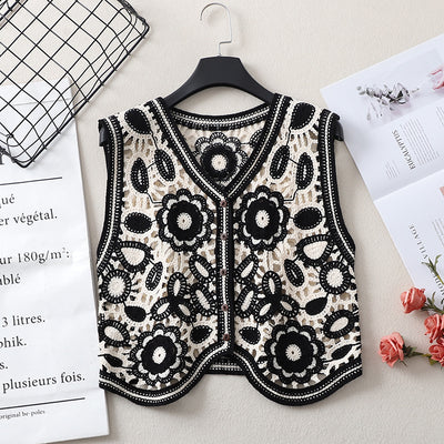 Chaleco de Primavera con Cuello V Irregular y Bordado Calado para Mujer - Image 6