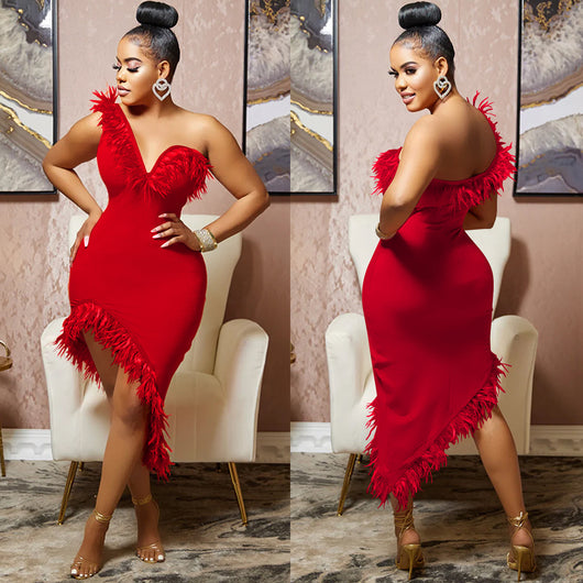 Vestido Midi Escote V sin Mangas con Detalle de Plumas - Image 19