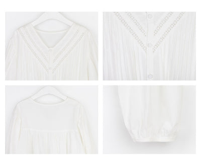 Blusa de Algodón para Mujer con Cuello en V y Mangas Abullonadas - Image 10