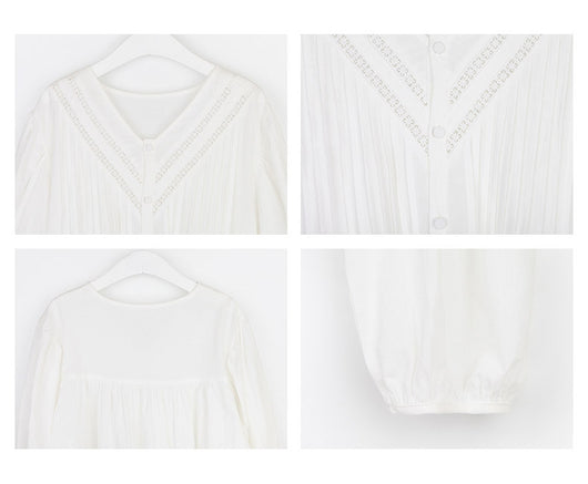 Blusa de Algodón para Mujer con Cuello en V y Mangas Abullonadas - Image 10