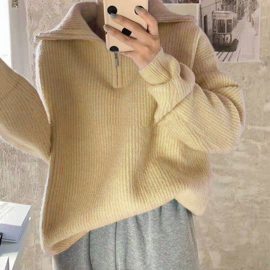 Suéter con Cuello Solapa y Cierre de Cremallera - Estilo Francés Japonés para Mujer - Image 27