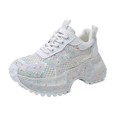 Zapatillas Deportivas Plataforma Gruesa para Mujer con Brillo y Cristales - Amarillo Claro - Image 20