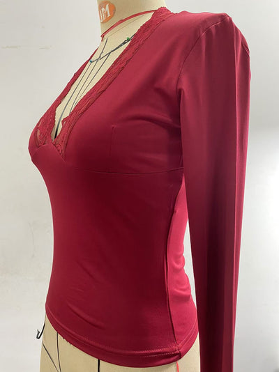 Blusa Ajustada de Manga Larga con Encaje Floral - Image 21