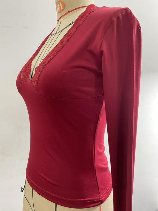 Blusa Ajustada de Manga Larga con Encaje Floral - Image 21