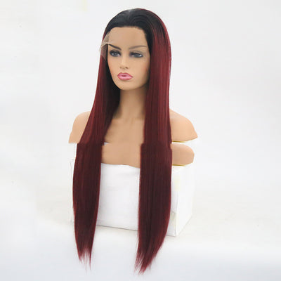 Peluca Borgoña con Cabello Liso y Fibra Química Premium - Image 4