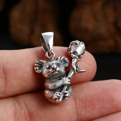 Collar de Plata Esterlina con Diseño de Koala y Flor de Rosa para Hombre y Mujer - Image 4