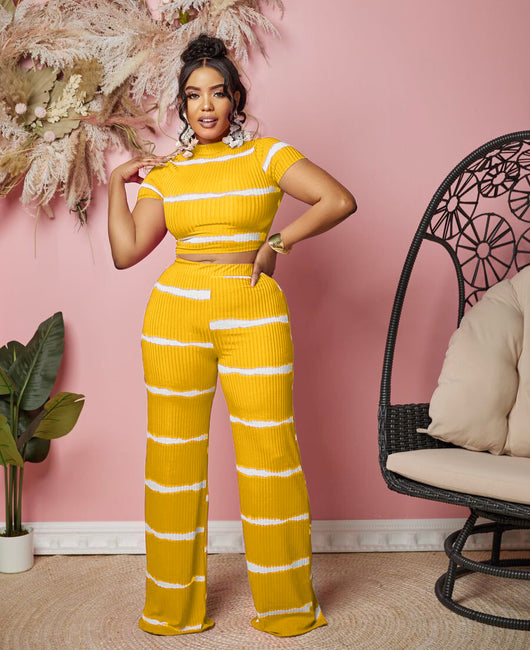 Traje de Pierna Ancha con Rayas Estampadas y Escote Hundido - Image 15