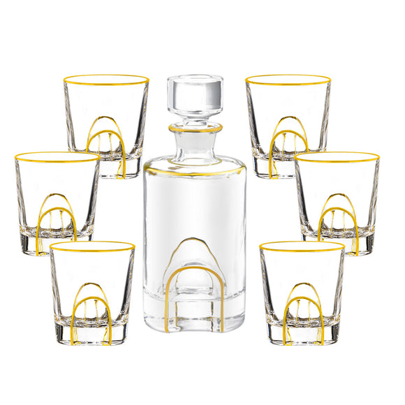 Juego de Copas de Cristal para Whisky y Vino con Detalles Dorados