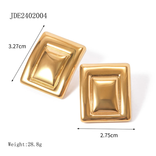 Aretes Rectangulares en Oro 18K con Acero Inoxidable - Diseño Europeo Moderno - Image 6