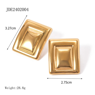 Aretes Rectangulares en Oro 18K con Acero Inoxidable - Diseño Europeo Moderno - Image 6
