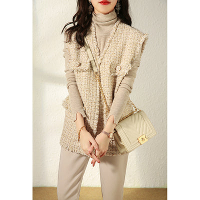 Chaleco de Tweed y Lana con Lentejuelas Doradas para Mujer - Image 2