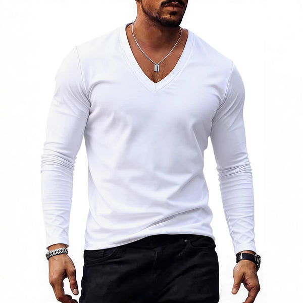 Playera Casual Cuello V Talla Grande para Hombre - Colores Sólidos