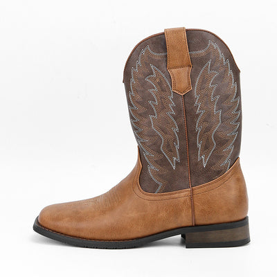 Botas Motociclista Western de Cuero Denim con Punta Cuadrada para Hombre - Image 3