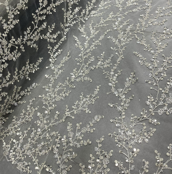 Tela Transparente Bordada con Lentejuelas de Cristal