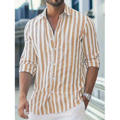 Camisa Casual de Manga Larga con Rayas para Hombre - Image 3