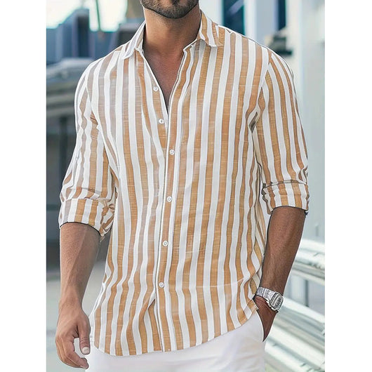 Camisa Casual de Manga Larga con Rayas para Hombre - Image 3
