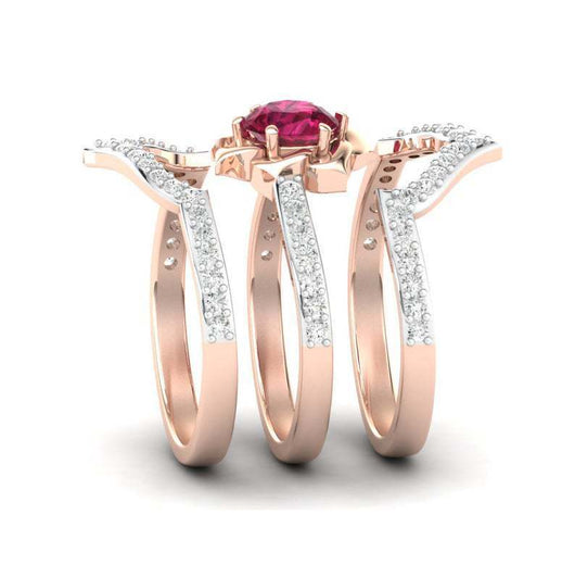 Anillo de Compromiso Oro Rosa Flor - Juego de Alianzas para Boda y Aniversario - Image 3