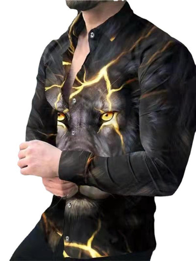 Camisa Manga Larga Estampado 3D Diseño Irregular Ajuste Slim Hombre Moda Urbana - Image 19