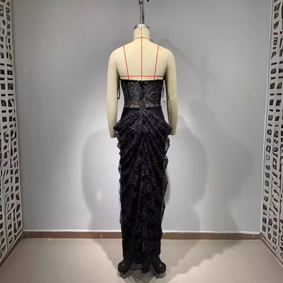 Vestido Negro Elegante sin Mangas con Encaje Floral y Espalda Descubierta Reductor - Image 4