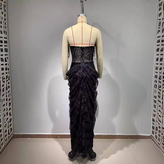 Vestido Negro Elegante sin Mangas con Encaje Floral y Espalda Descubierta Reductor - Image 4