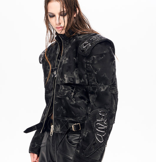 Chaqueta de Cuero Punk Negra para Motociclista - Image 19